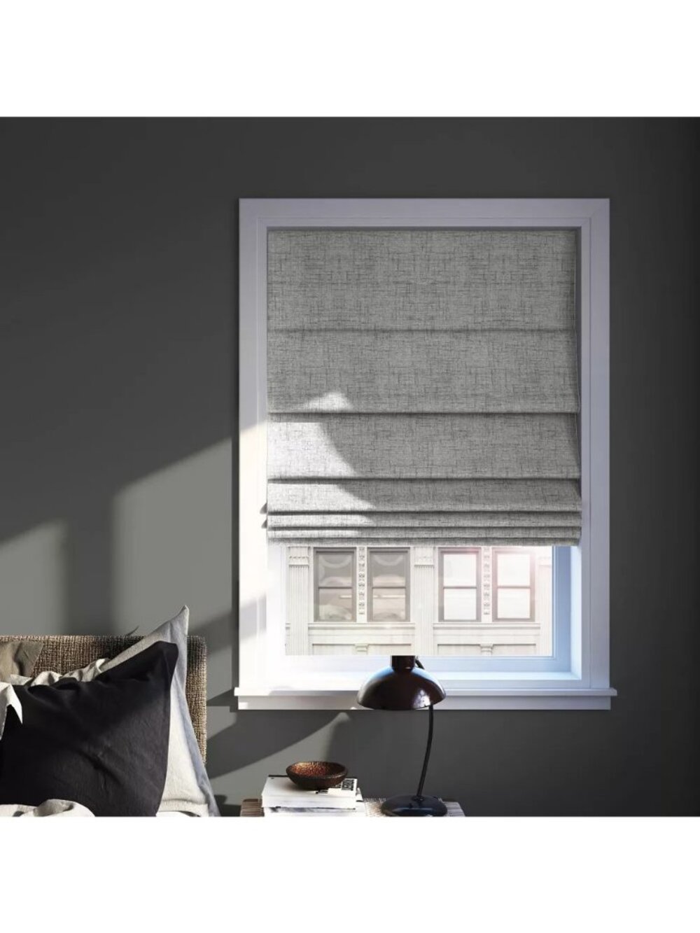 Sun Zero Somerton 100% Blackout Cordless Roman Window Shade Gray 33" x 64"
